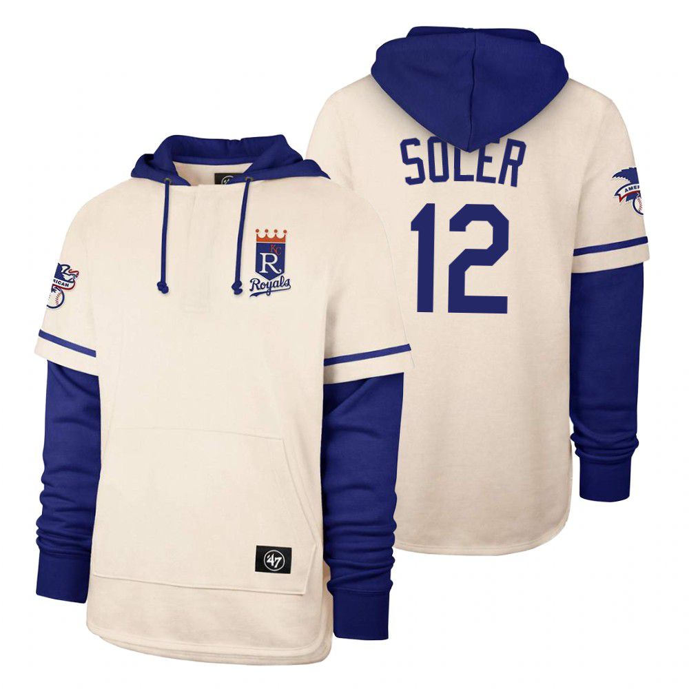Men Kansas City Royals #12 Soler Cream 2021 Pullover Hoodie MLB Jersey->kansas city royals->MLB Jersey